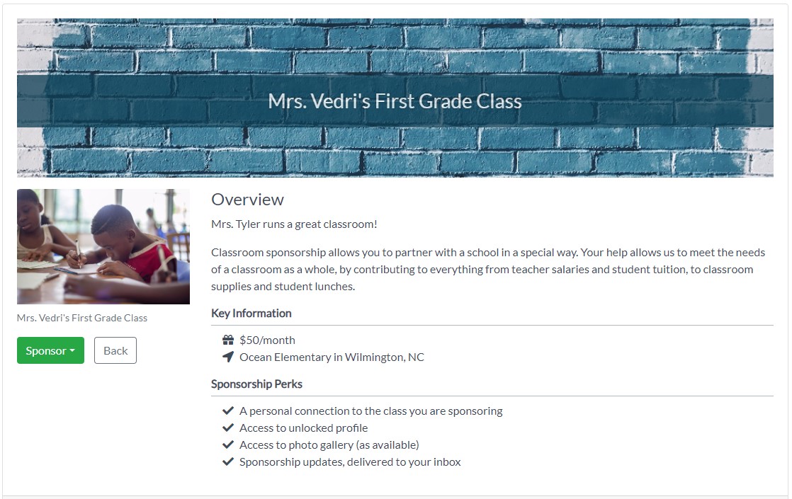 classroom sponsorship software mobile