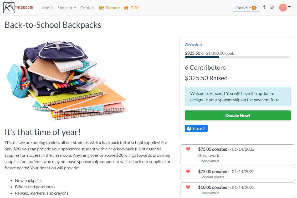 student sponsorship software donations through occasions